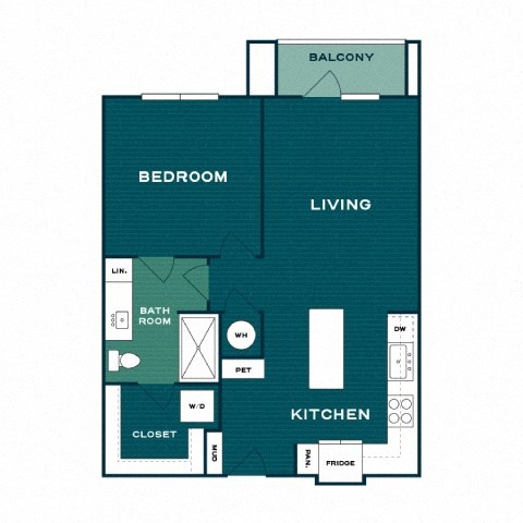 Floor plan for 1 bed, 1 bath, 753 sqft